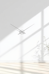 Karlsson Large Little Big Time minimalist wall clock with oversized silver aluminium hands, no clock face, mounted on a white wall with sunlight and soft shadows in a modern interior.