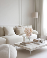 A realistic apricot moth orchid stem with delicate cascading blooms arranged in a modern neutral interior.