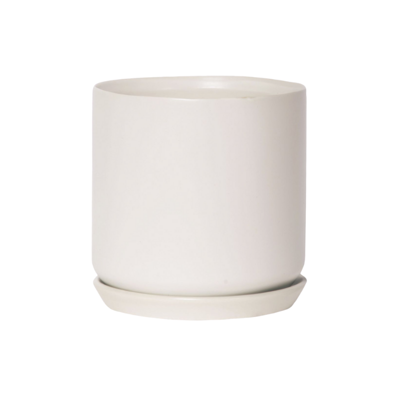 Oslo Parchment Large stoneware planter with saucer, 18cm parchment pot for leafy indoor plants