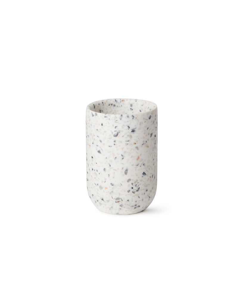 Umbra Junip bathroom tumbler in terrazzo grey, straight-sided cup