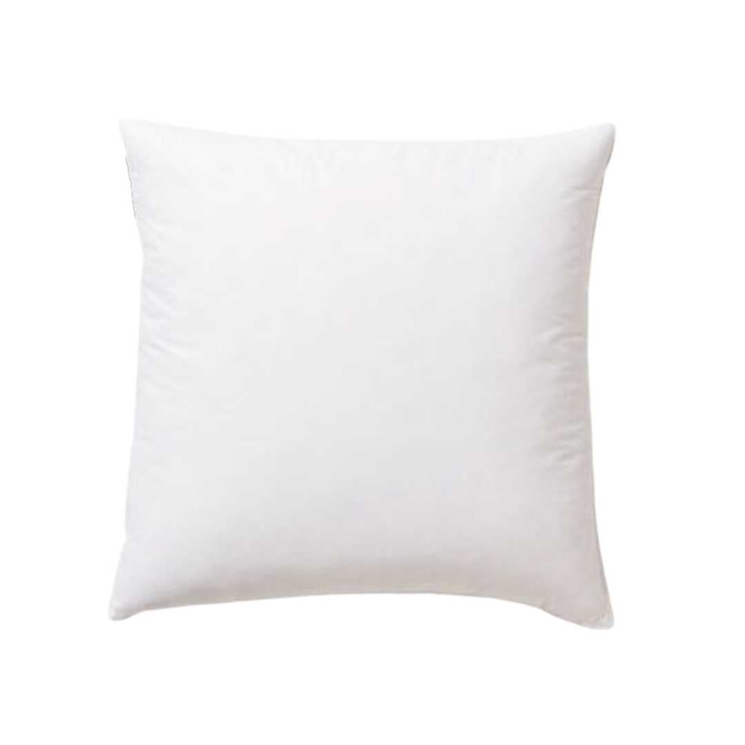 Square duck feather cushion inner in down proof white cotton, on a plain background