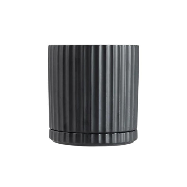 Athens Planter Black – Ribbed Ceramic Pot with Saucer & Drainage (3 Sizes)