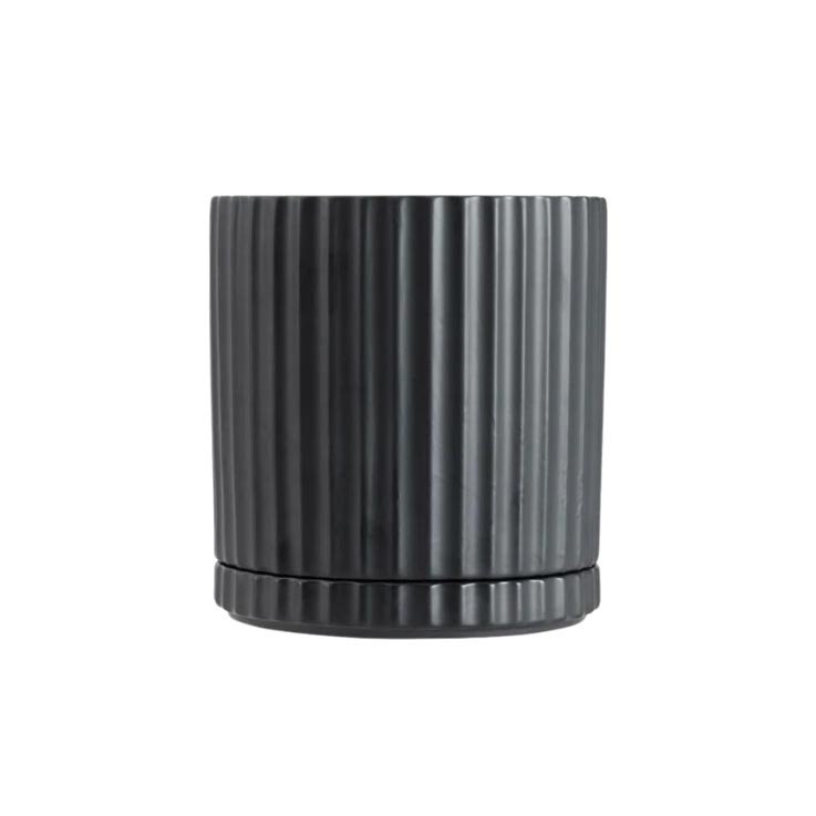 Athens Planter Black – Ribbed Ceramic Pot with Saucer & Drainage (3 Sizes)