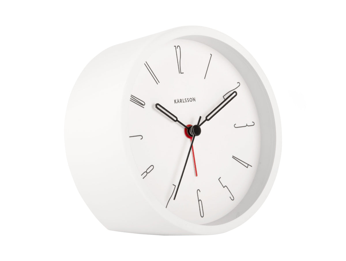 Karlsson Belle alarm clock in White, angled on a white background