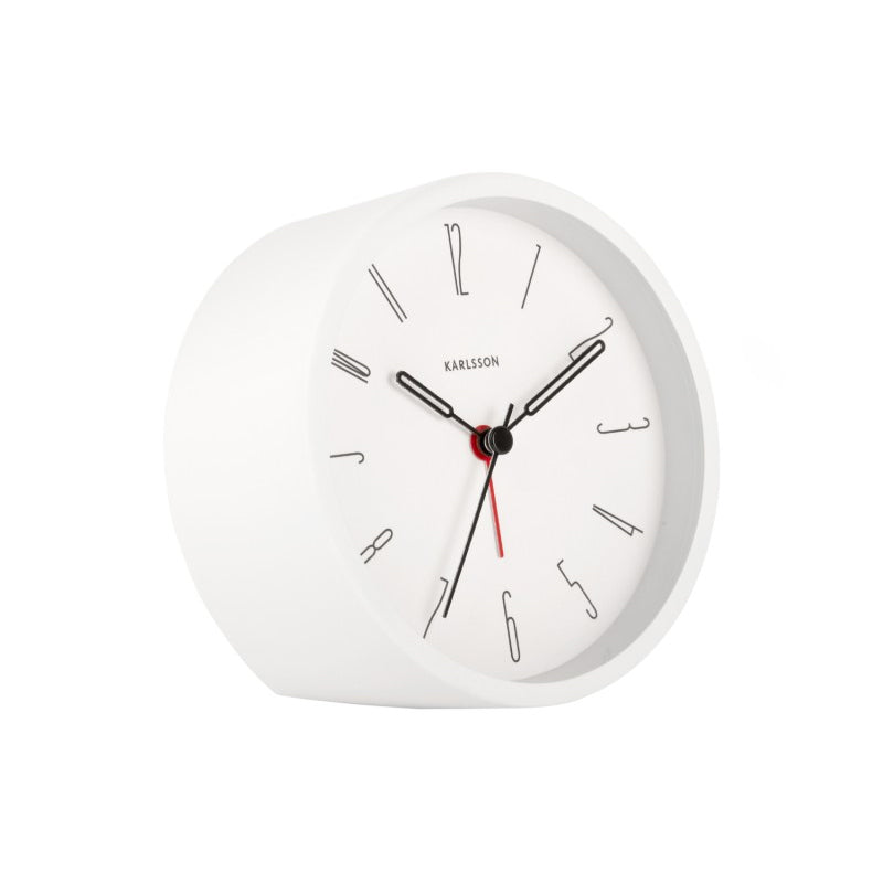 Karlsson Belle alarm clock in White, angled on a white background