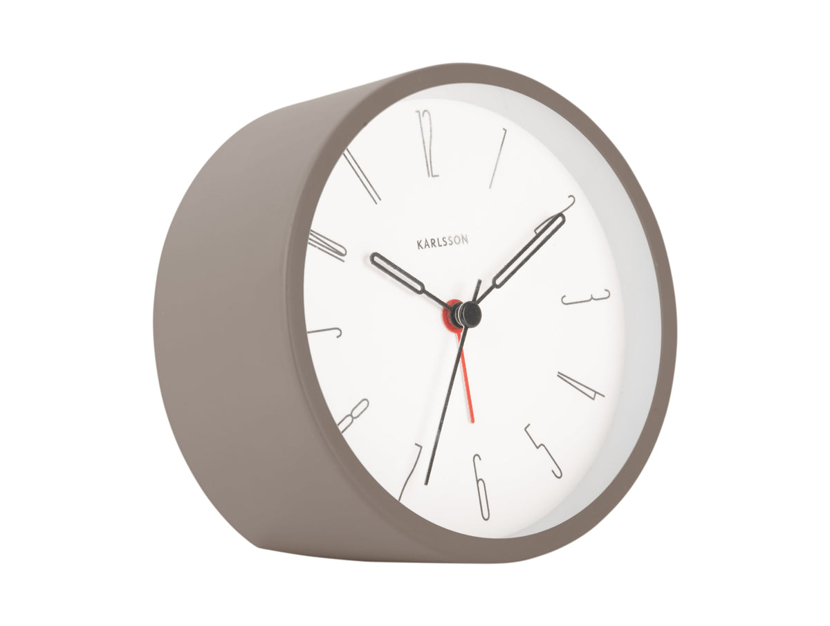 Karlsson Belle alarm clock in Grey, angled on a white background