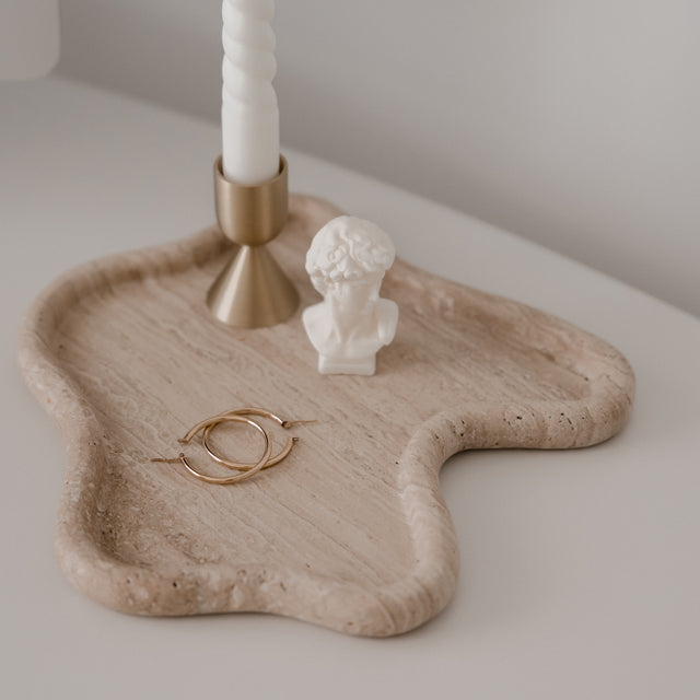 Travertine Curved Tray – Sculptural Stone Styling Piece
