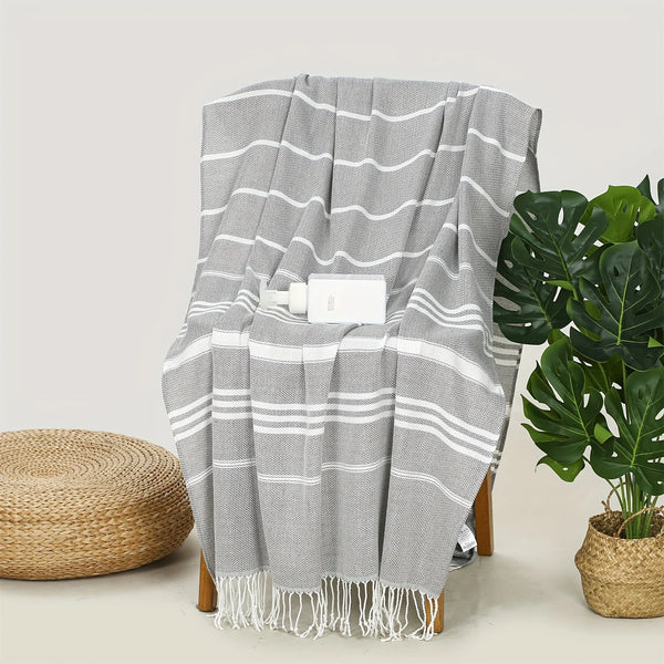 Turkish Towel – Beige or Grey Striped Woven 180×90cm