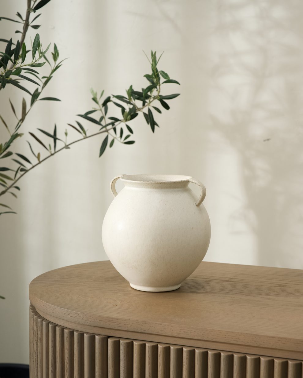 Fort Large Vase styled in a bathroom with tonal towels