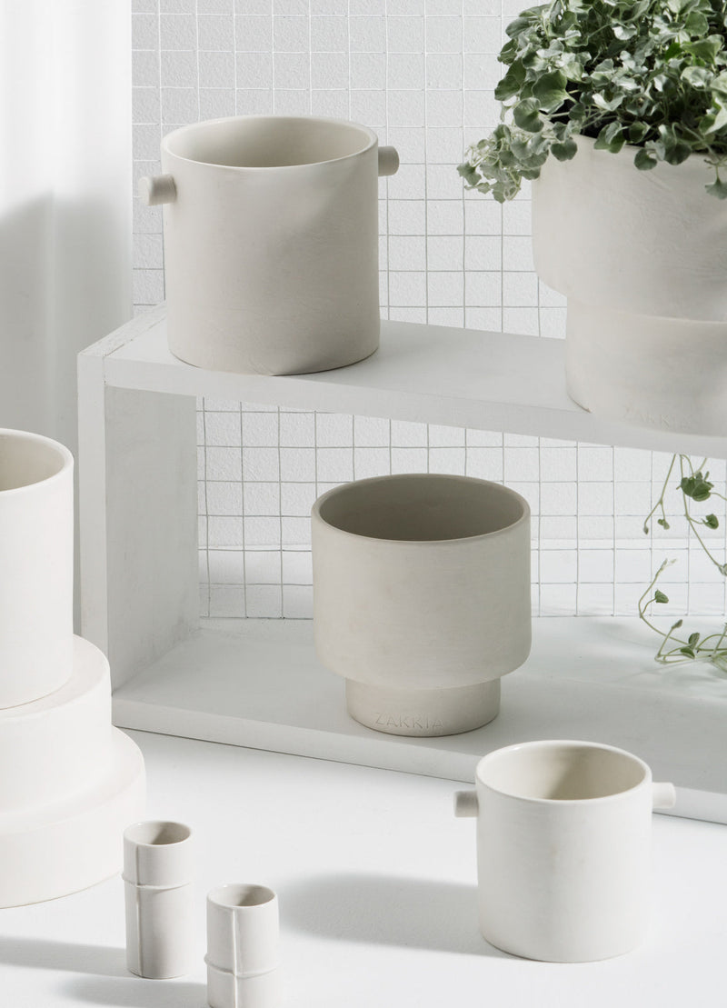 Handle Pot – Small White Ceramic Planter by Zakkia
