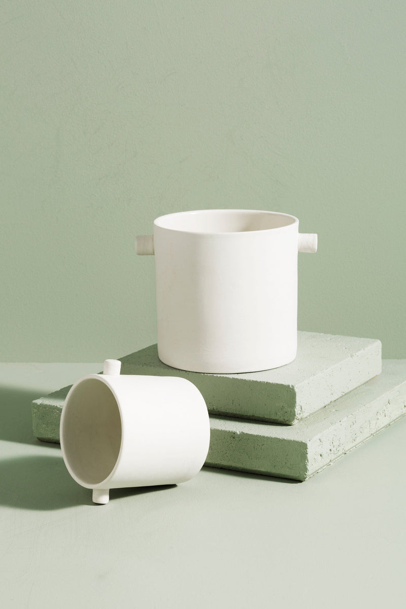 Handle Pot – Small White Ceramic Planter by Zakkia