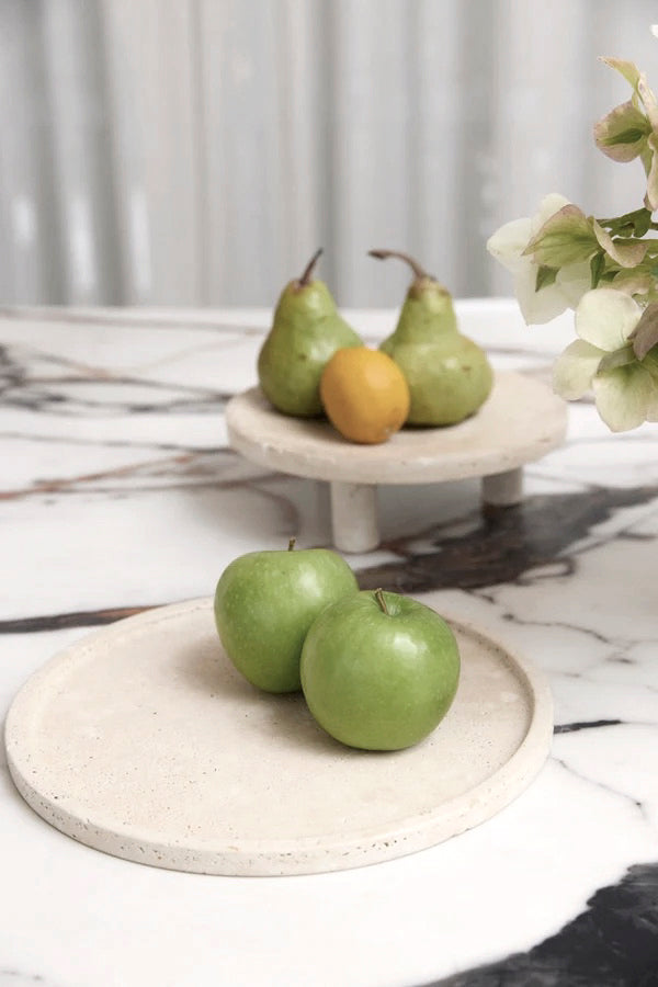 Moon Round Travertine Tray, 28cm Decorative Stone Platter