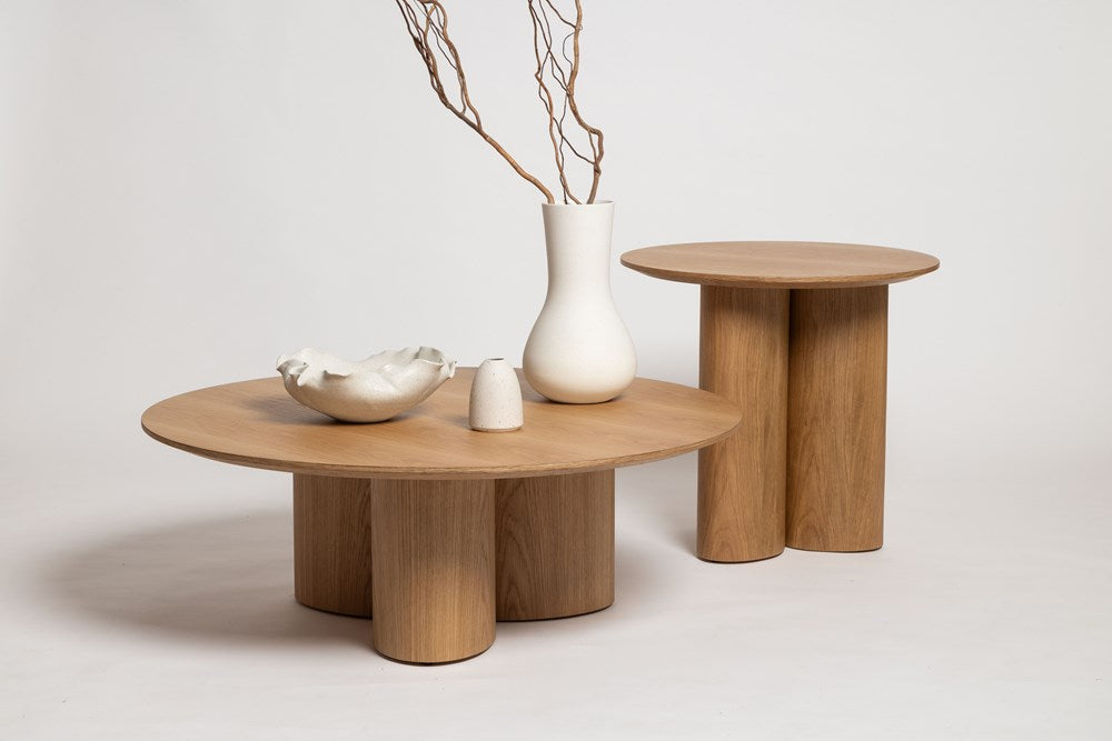 Round Side Table styled in a reading nook