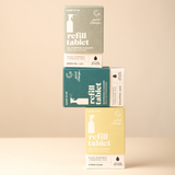 Three stacked boxes of Good Change refill cleaning tablets