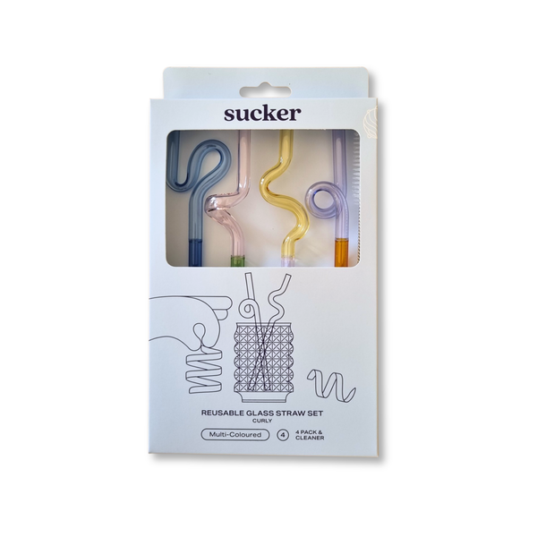 Curly Reusable Glass Straws Set from Sucker – 4 Pack