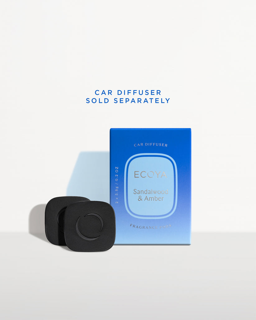 Ecoya Sandalwood and Amber car diffuser refill fragrance pods, pack of two
