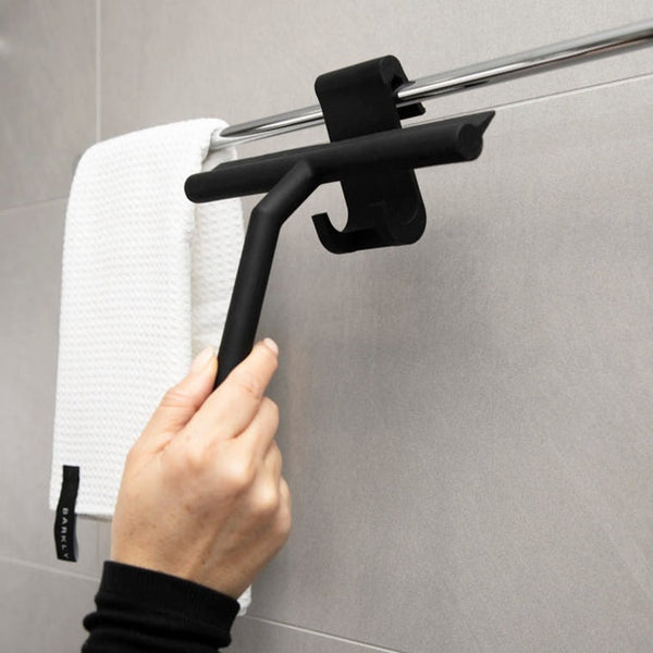 Black Silicone Shower Squeegee – Minimalist Bathroom Cleaner with Hook