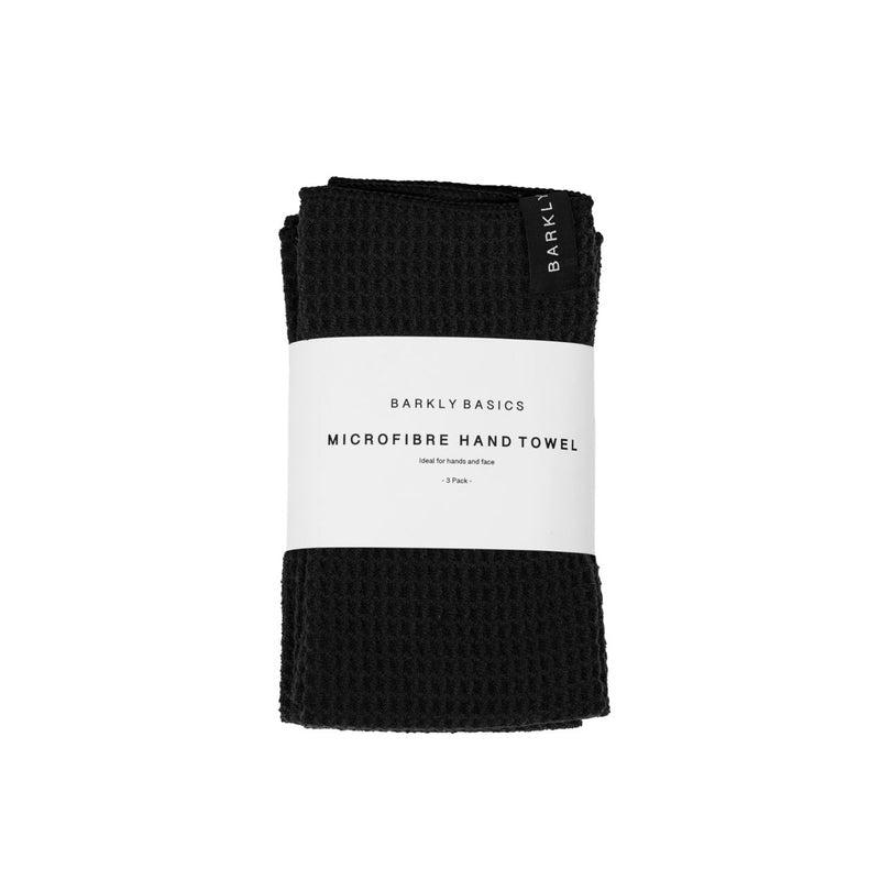 Barkly Basics Black Microfibre Hand Towels – Super Absorbent Waffle Design | Pack of 3