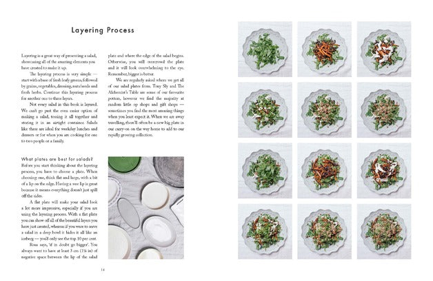 Salad cookbook page spread showing a recipe