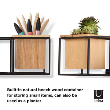 Umbra Cubist Shelf – Sand/Black (Small) | Floating Shelf + Planter