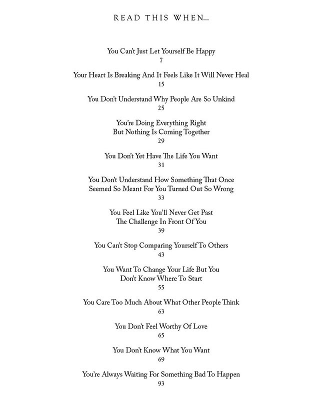 First page of the Read This When contents list in The Life That's Waiting