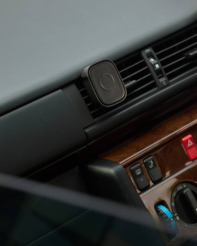 Ecoya Car Diffuser magnetic panel, opened for changing the fragrance pod