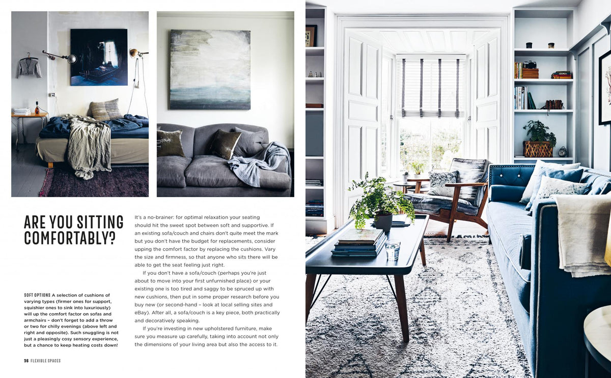 Living Comfortably Now interior spread on comfortable seating