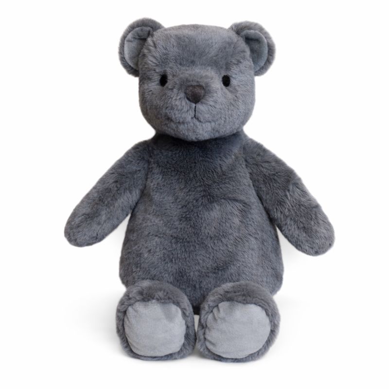 Flopsy Bear by Lily & George in Metal Grey, dark charcoal plush teddy sitting, on white