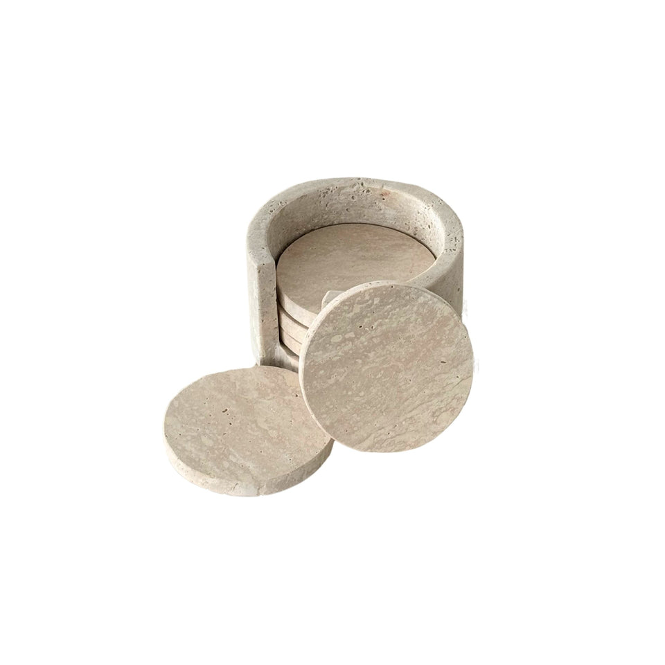 Isobel travertine stone coasters set of four with holder