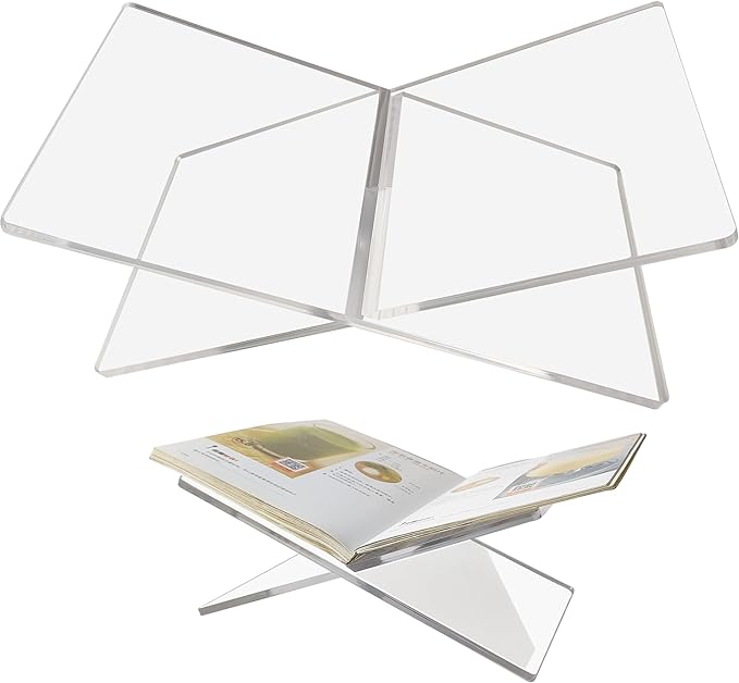 Clear acrylic book holder styled on a coffee table