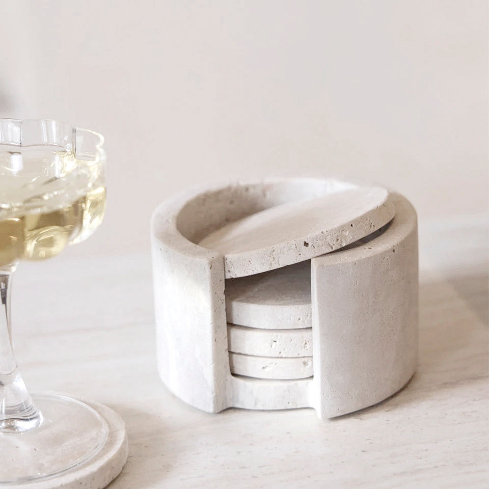 Isobel Travertine Coasters (Set of 4) with Holder