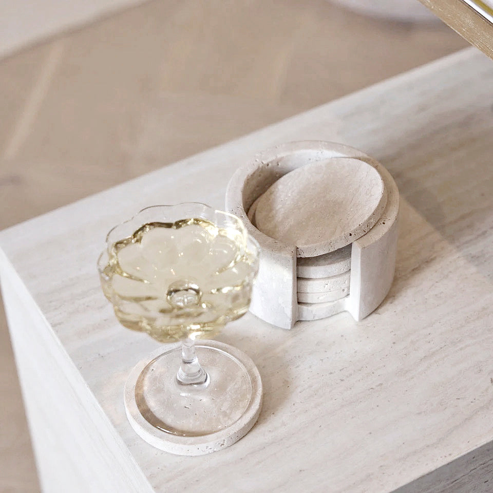 Isobel Travertine Coasters (Set of 4) with Holder