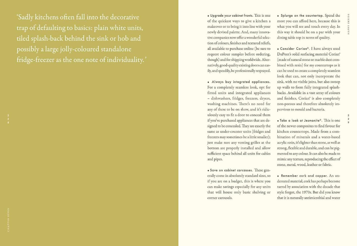 Spread with a mustard page of quote text beside text