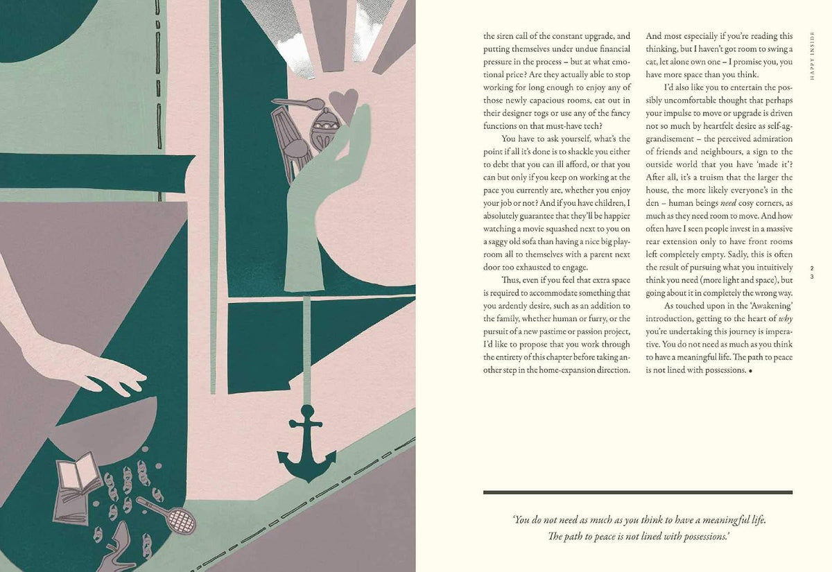 Spread with an illustration of a hand and an anchor beside text