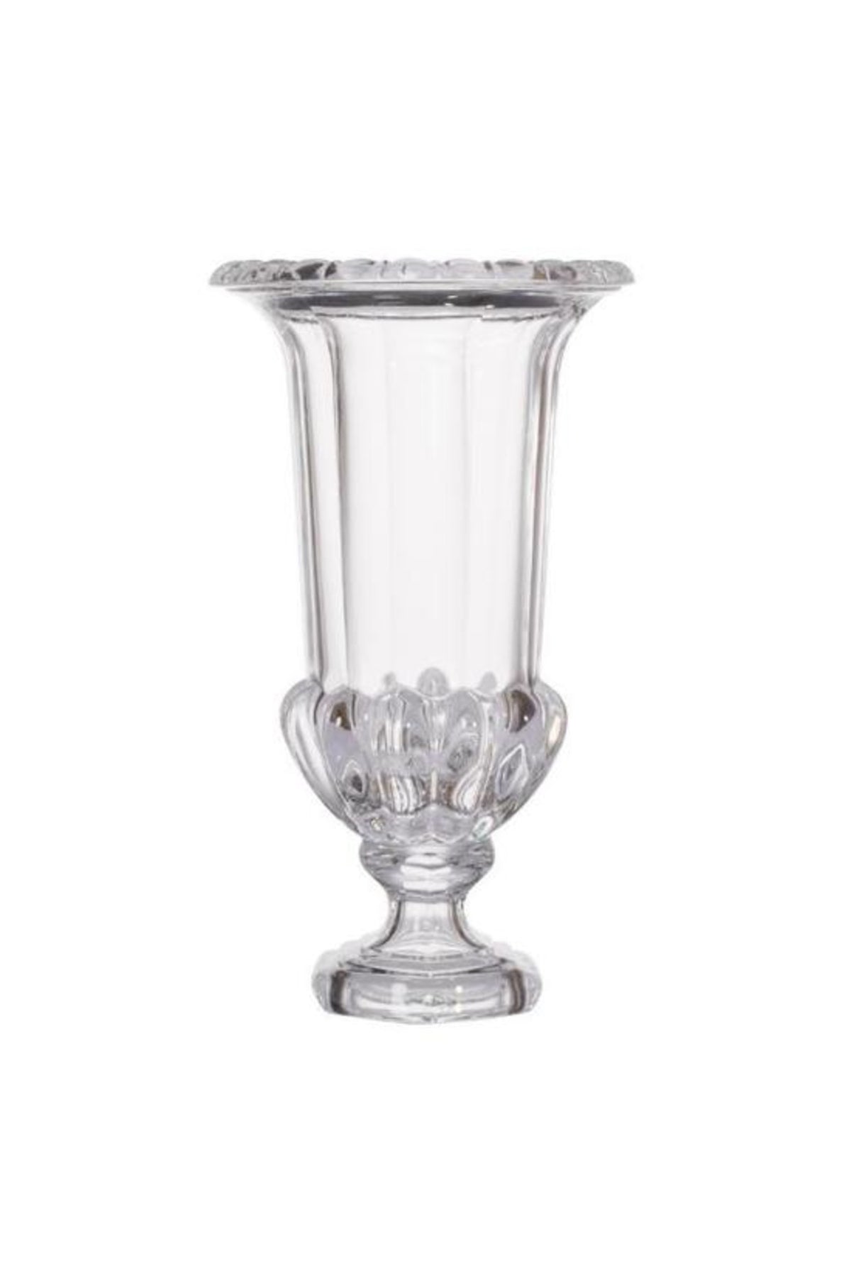 Louisa tall footed glass pedestal vase with fluted vintage pattern, 37.5 x 21cm