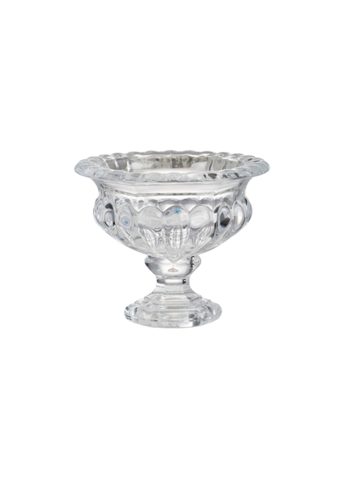 Small Louisa footed glass pedestal bowl with pressed vintage pattern, 11 x 13cm