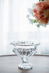 Louisa footed glass pedestal bowl styled with flowers near a window