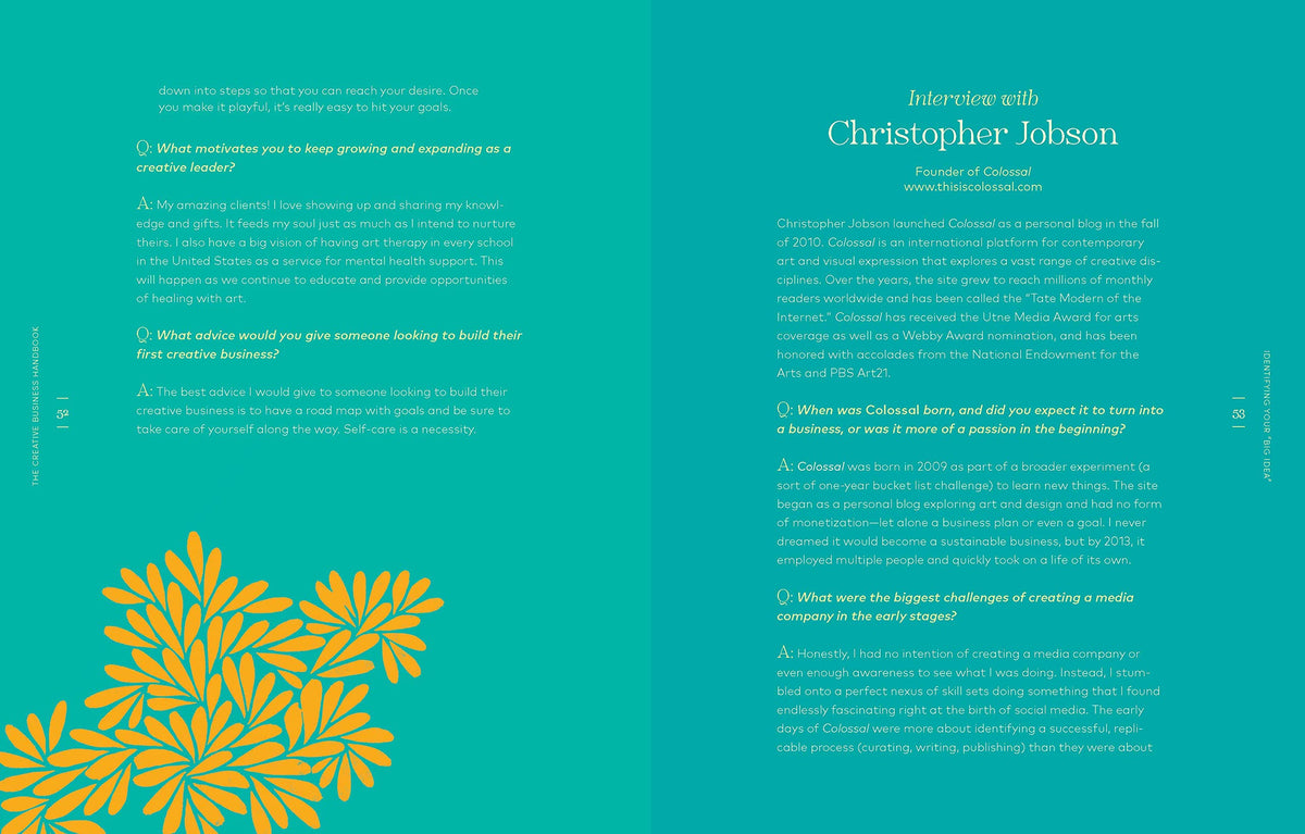 Creative Business Handbook page spread flatlay