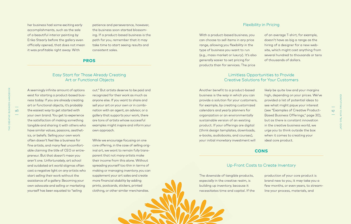 Creative Business Handbook page spread showing business advice