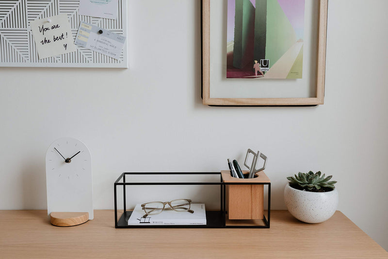 Umbra Cubist Shelf – Sand/Black (Small) | Floating Shelf + Planter