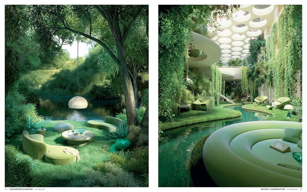 Design Dreams page spread showing a futuristic landscape render