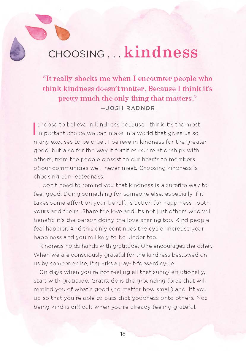 Be Happy page headed Choosing Kindness, opening with a Josh Radnor quotation