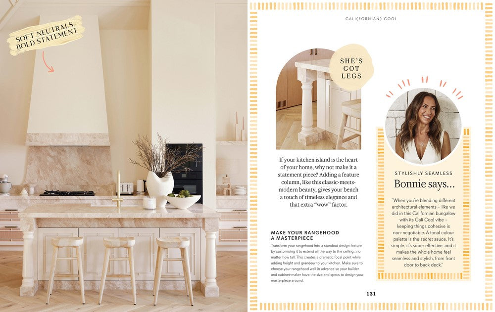 Three Birds Renovations Vacay Vibes page spread showing a before and after
