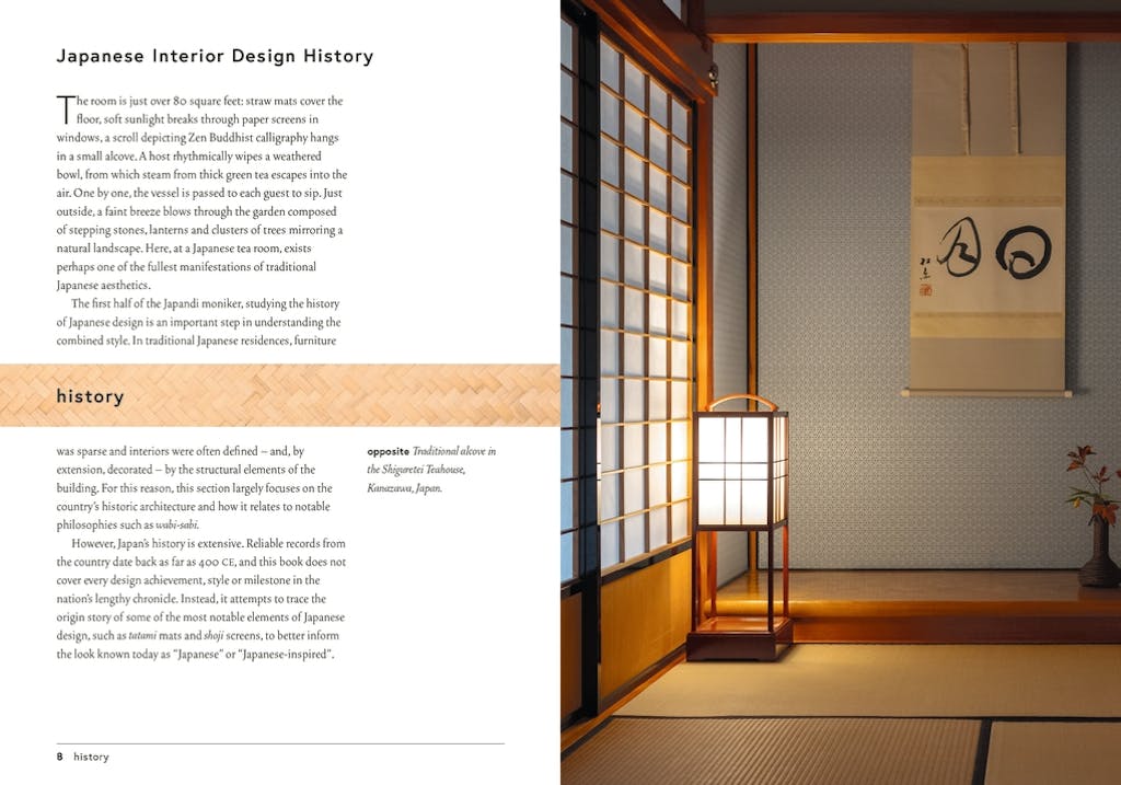 Interior Style Japandi page spread showing a minimalist living room
