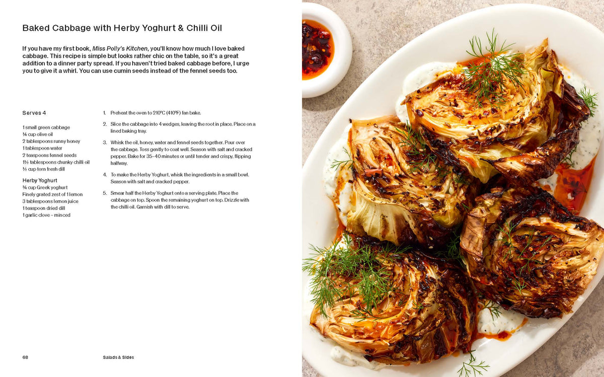 Seriously Delicious cookbook page spread showing a salad recipe