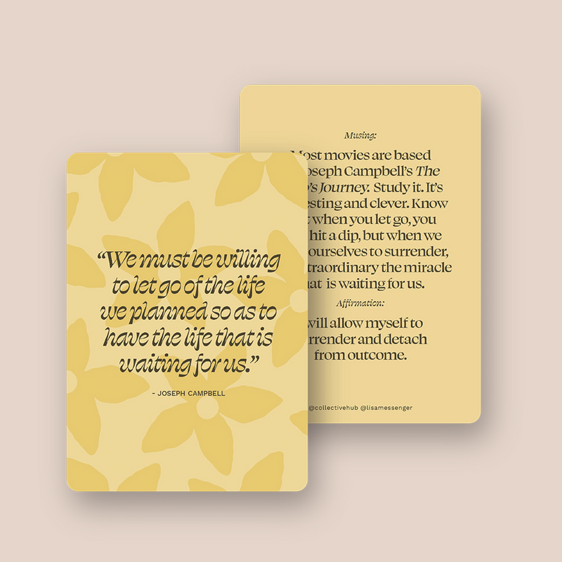A yellow card from Collective Hub's Reset Your Mindset Mantras and Affirmations collection encourages positive mindset changes.