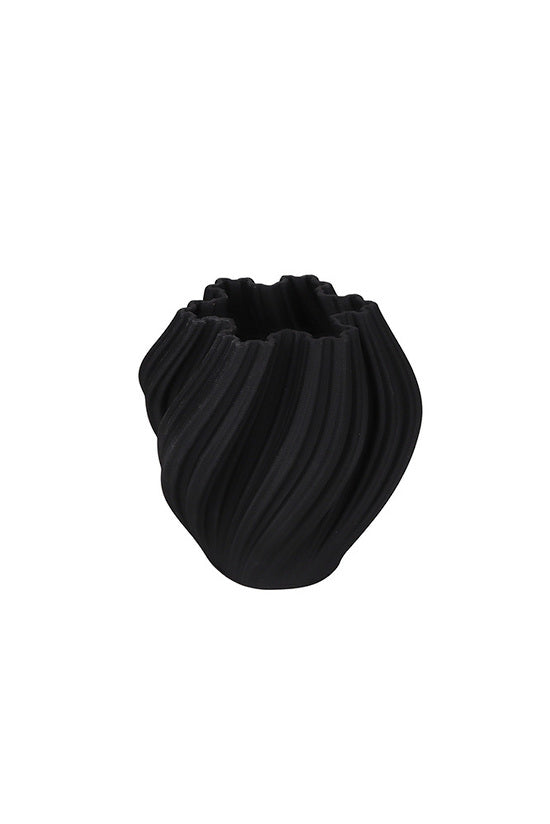 Amelie 3D printed vase in matte black, small size, on a plain background