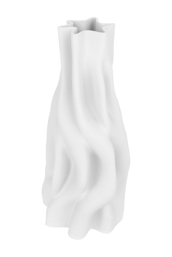 Anouk white 3D printed vase showing its full wave silhouette on a white background