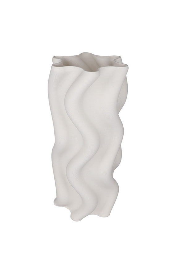 The larger Arti vase in white, taller with deeper waves down the body