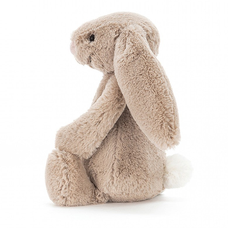 A soft plush Jellycat Bashful Beige Bunny (Two Sizes) sitting on a white background.